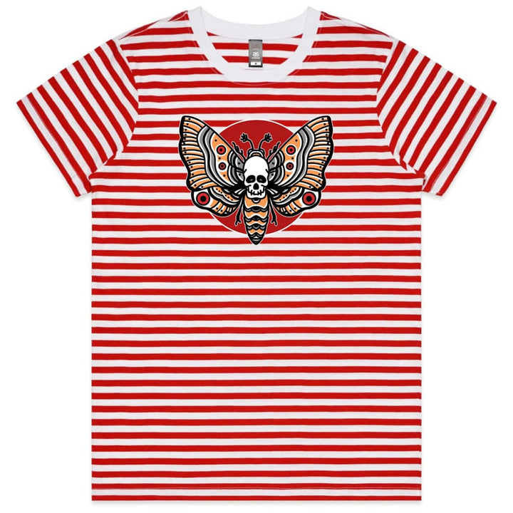 Butterfly Skull Tattoo Ladies Striped T-shirt