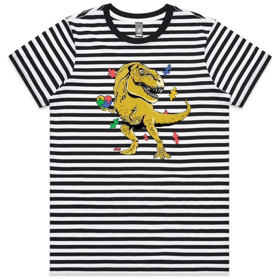 Dino Puzzle Ladies Striped T-shirt