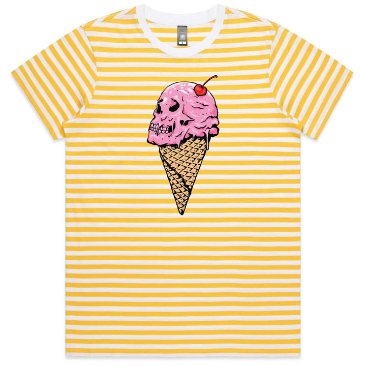 Ice Cream Skull Ladies Striped T-shirt