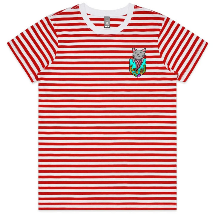 Pocket Mermaid Cat Ladies Striped T-shirt