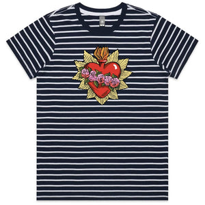 Rosey Heart Bottle Ladies Striped T-shirt