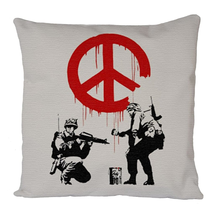 Soldiers Painting Peace Sign Cushion Cover