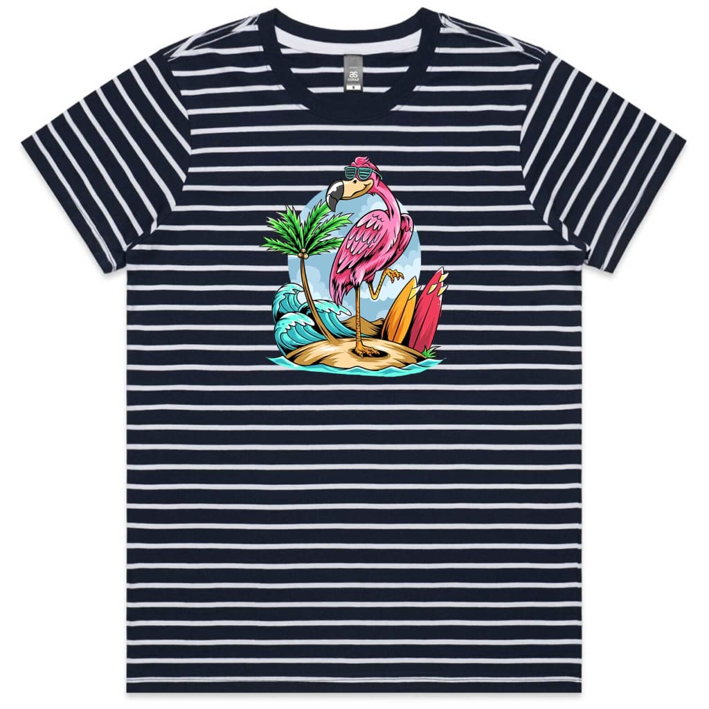 Summer Flamingo Ladies Striped T-shirt